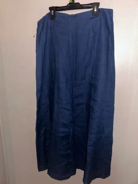 Linen Maxi Skirt - navy blue 100% linen w/fringe tie detail - Picture 7 of 11